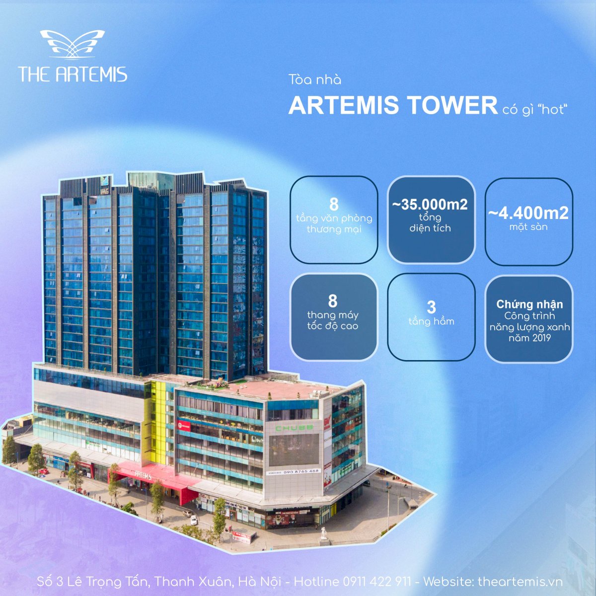 Artemis Tower cho thuê sàn văn phòng - thương mại quận Thanh Xuân mỗi sàn hơn 4000m2 LH 091142291