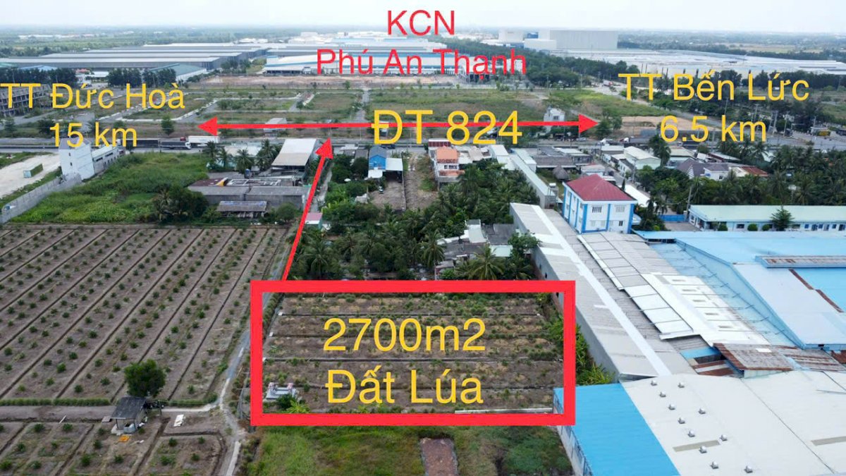 2700m2 đất lúa ấp 10, xã Lương Hòa, huyện Bến Lức giá 6,3 tỷ