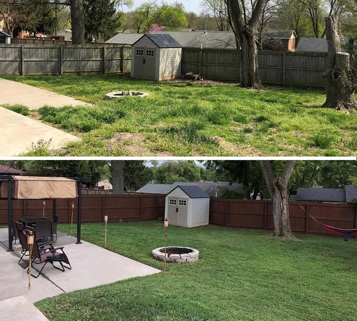 sân vườn trước và sau khi cải tạo