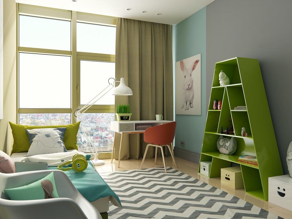 mẫu phòng ngủ trẻ em màu xanh cốm