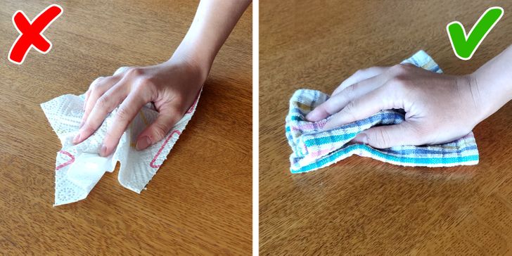 Dung khăn giấy lau chùi mọi bề mặt là một thói quen sai lầm