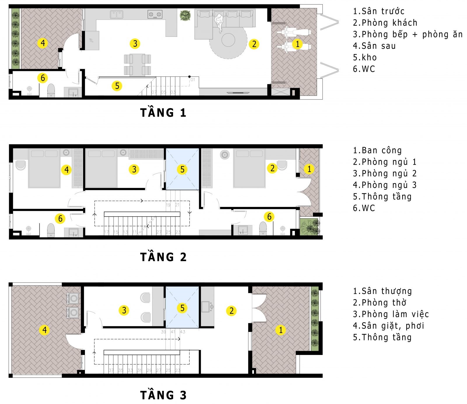 mặt bằng nhà phố 3 tầng