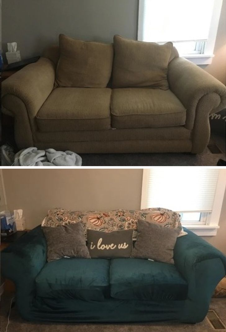 sofa đôi trước và sau cải tạo