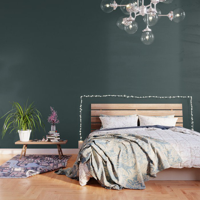 tường phòng ngủ màu xanh lá cây thẫm