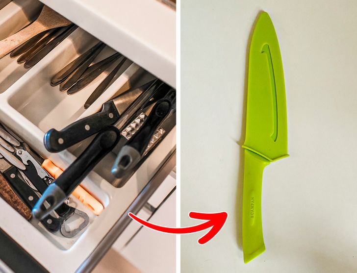 Không nên cất tất cả dao vào 1 chỗ mà không có biện pháp bảo vệ lưỡi dao