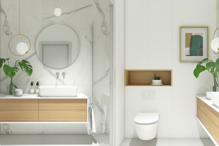 phòng tắm hiện đại màu trắng