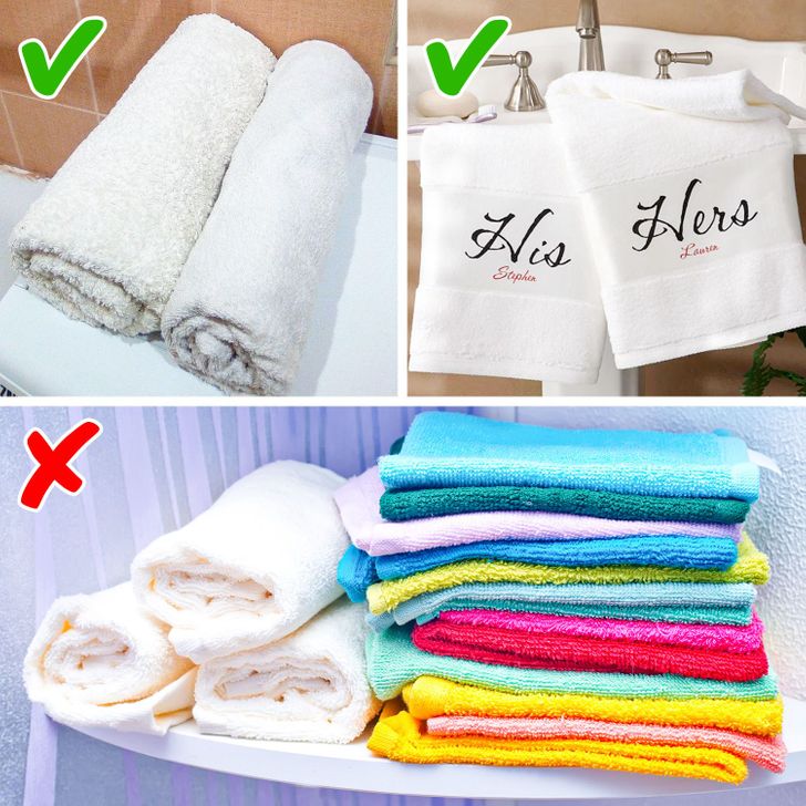 Dùng khăn màu trắng tạo cảm giác sạch sẽ, sang trọng cho phòng tắm