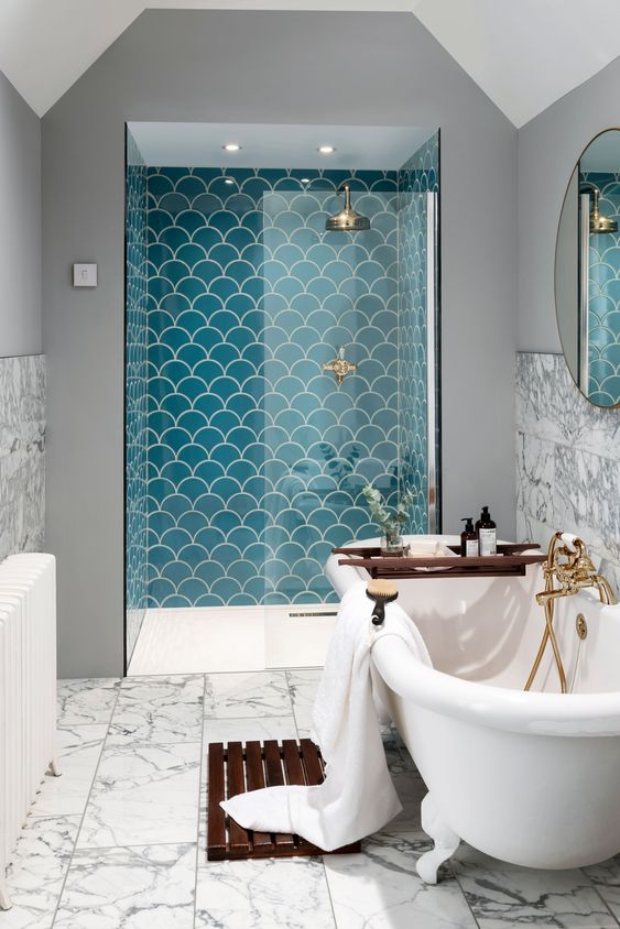 tường phòng tắm ốp gạch mosaic