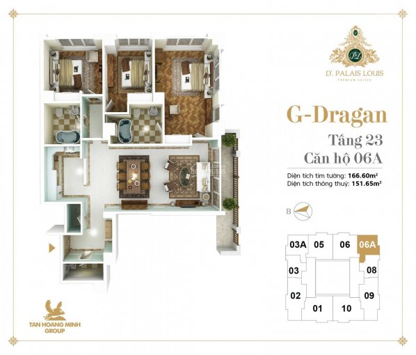 Bán căn góc 3PN 166m2 view hồ Tây D'. Palais Louis giá tốt, quà tặng- CĐT Tân Hoàng Minh 0936046926