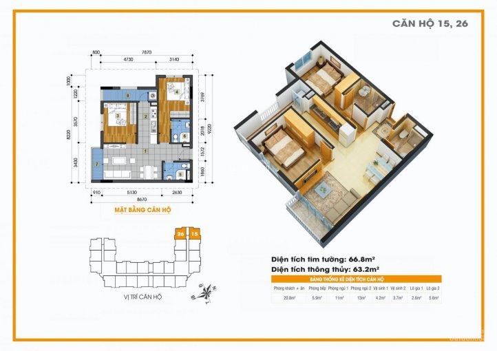 Bán căn hộ chung cư The Golden An Khánh 66.8m2 (căn góc) 2PN, 2WC. Giá 1.4tỷ, LH: 0968966638