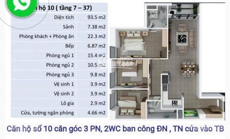 Cần tiền kinh doanh nên giá nào cũng bán căn hộ 93.5m2, 3pn, 2vs tại FLC Quang Trung