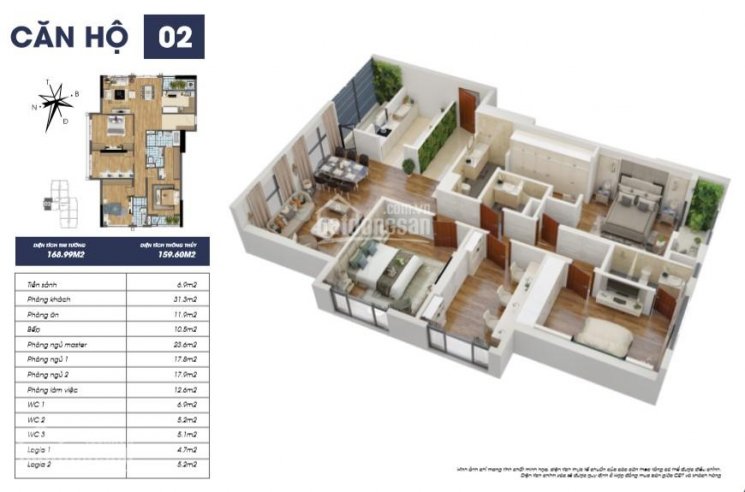 Cần bán căn hộ trung tâm DT 160m2, gồm 4PN, 3 vệ sinh ban công Đông Nam đóng 50% nhận nhà