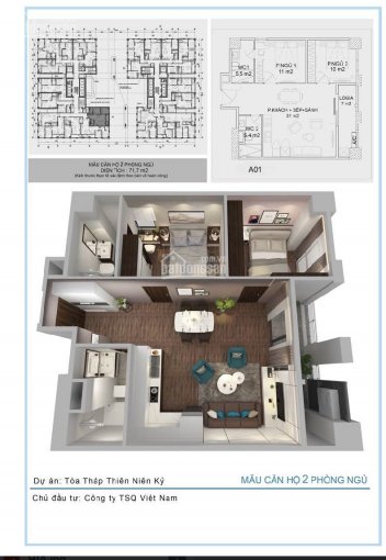Cần bán căn hộ A01 - 72m2 dự án Tháp Thiên Niên Kỷ. Bán bằng giá HĐMB