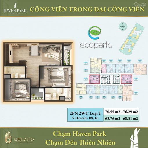 Bán căn hộ dự án Haven Park, Ecopark. Căn hộ 2PN tiện ích 6 sao nằm trong khu công viên rộng 3 ha