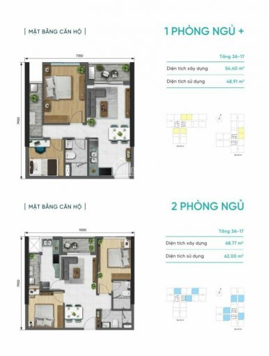 Bán gấp 2 căn hộ nhỏ hiếm giá tốt nhất 1PN 48m2 tầng 9 giá 2,29tỷ (100%) và 1PN + studio 1,5 tỷ