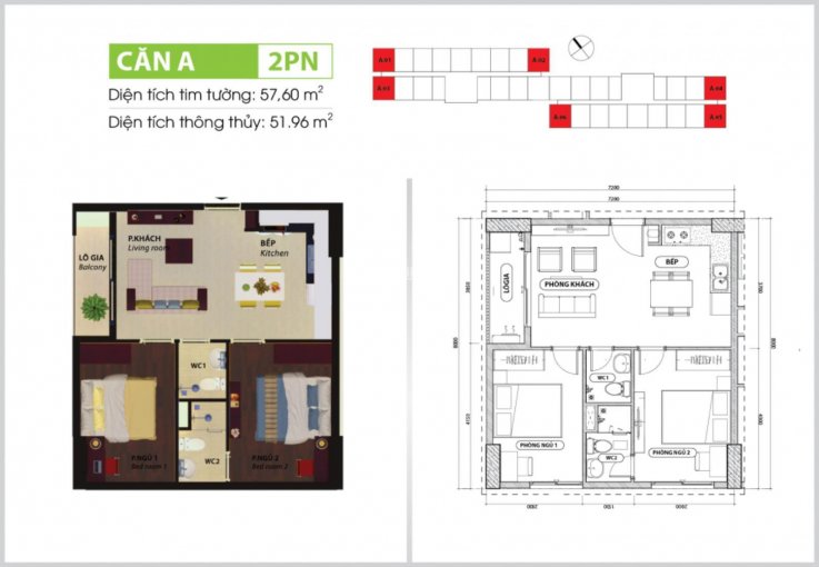 Căn hộ 2PN Bcons Suối Tiên diện tích lớn nhất giá thấp nhất dự án