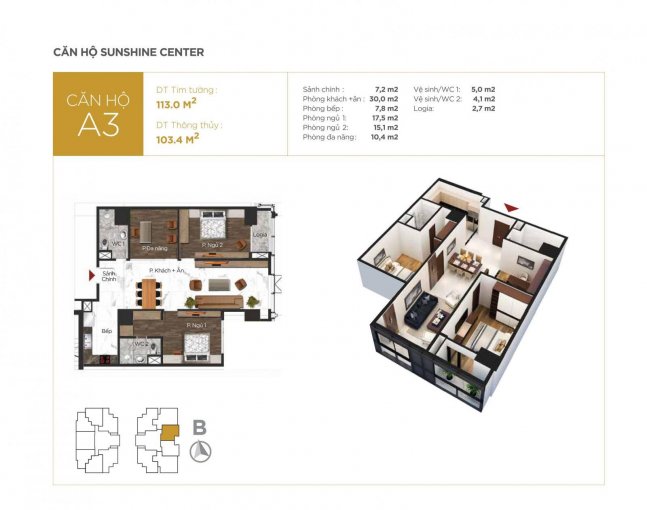 Chính chủ bán lại căn hộ A3 Sunshine Center giá chỉ 4.1 tỷ/103m2. BC Đông Nam tầng cao view thoáng