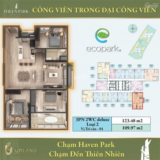 Nhận ngay 8 chỉ vàng khi mua căn hộ 3PN, 2WC, Haven Park Ecopark, LH: 0978971356