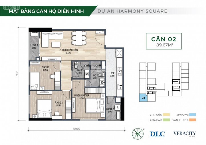 Bán gấp căn 02 3PN chung cư Harmony Square. Giá 3,4 tỷ full nội thất