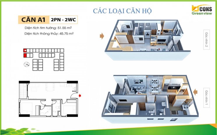 Căn hộ Bcons Green View liền kề Thủ Đức căn 2PN trả trước 400tr