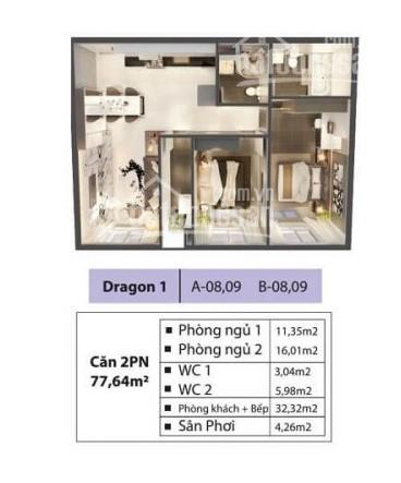 Căn hộ 78m2 Dragon 1 tổng giá chỉ 2,753 tỷ. Thanh toán 2,08 tỷ sở hữu 70% tiến độ hiện tại!