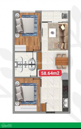 Bán căn hộ 2PN 2WC diện tích 60m2 tầng 16 giá chỉ 1,4 tỷ bao thuế phí sang tên 0943.91.0909