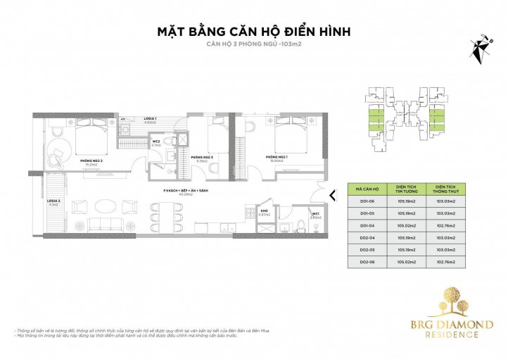 Căn hộ 3 phòng ngủ đẹp nhất dự án BRG Diamond Residence, LH phòng KD CĐT 0913811159