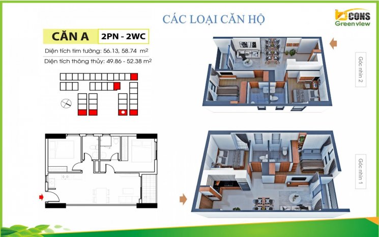 Căn hộ Bcons Green View liền kề Thủ Đức căn 2PN trả trước 400tr