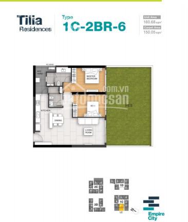 Empire City 2PN 98m2 + 60m2 sân vườn cho thuê 30tr/tháng. Liên hệ: 0909 828 853 Mạnh