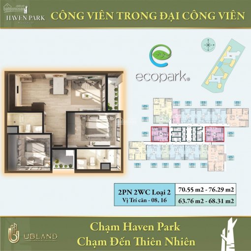 Bán căn 2 phòng ngủ, 2WC toà Haven Park Ecopark, thanh toán 354 triệu nhận nhà. LH: 0978971356