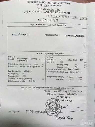Bán gấp Nguyễn Oanh, khu cư xá Lam Sơn DT: 3,5 X 15 3 lầu, 5PN giá 5,8 tỷ