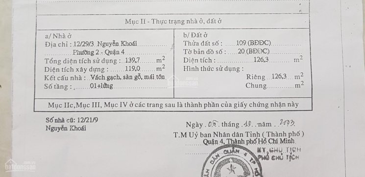 Bán nhà cấp 4 DT 139,7m2, hẻm 12 Nguyễn Khoái, P2, Q4