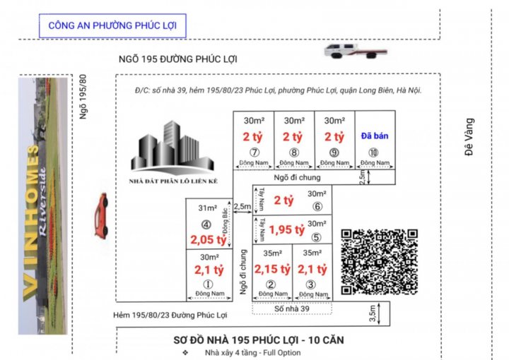 Nhận nhà đẹp, giá trực tiếp CĐT 10căn LK số39 hẻm 195/80/23 Phúc Lợi, Long Biên, SD 120m2, 1.95tỷ