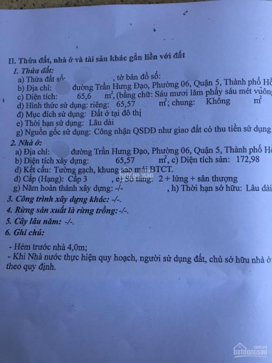 Bán nhà hẻm ôtô 4m, Trần Hưng Đạo, Q. 5, 4 tầng, 4mx16.5m, cách mặt tiền 20m, Gía Bán 12Tỷ55