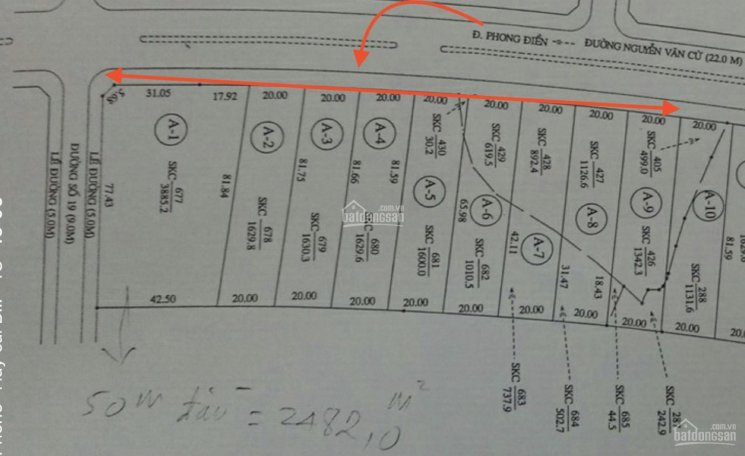 Nền góc 2 mặt tiền Nguyễn Văn Cừ nối dài, DT: 209m x 81m, giá: 30 triệu/m2