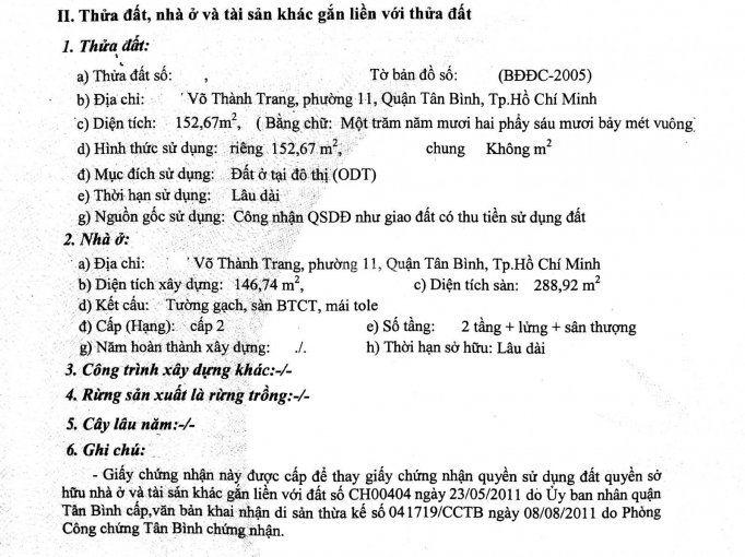 Mặt tiền đường Võ Thành Trang, P. 11, Tân Bình. 4x40m