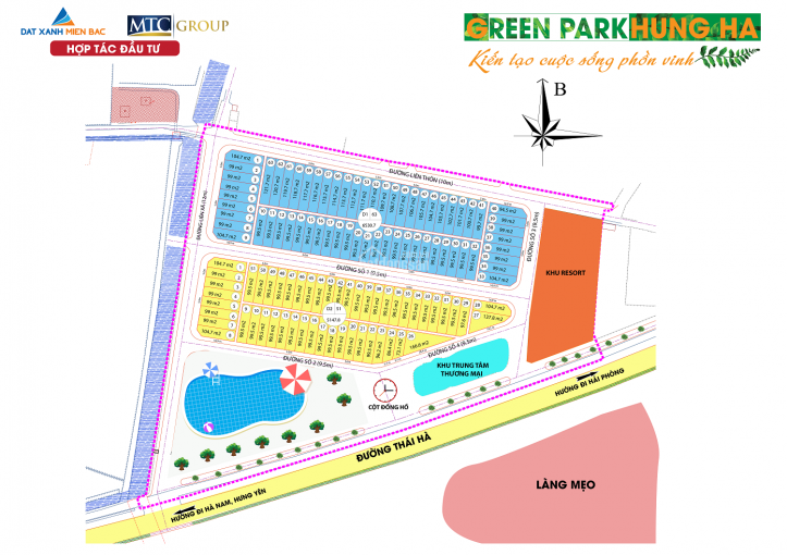 Chính chủ bán lô đất 99,5m2 hướng Nam dự án Green Park Hưng Hà 900tr
