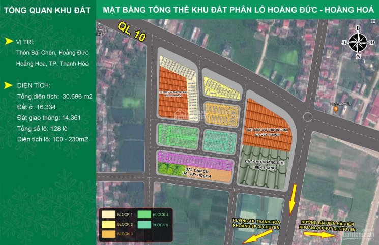 Bán đất đấu giá trung tâm TT Bút Sơn, Thanh Hoá mặt đường QL10, đường 7.5m, vỉa hè 4m. Giá đầu tư