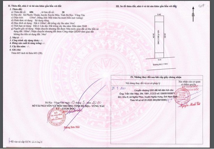 Đất thổ cư Apec Hồ Tràm - Phước Thuận, SHR, bán lô 134m2 mặt tiền ODA ra TL328 chỉ 200m