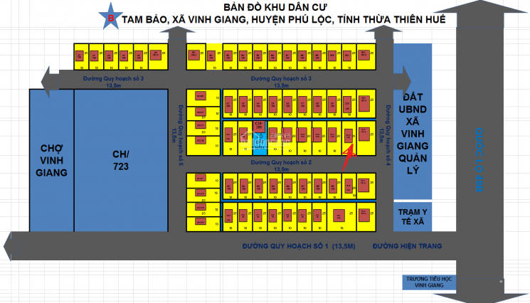 Bán đất khu dân cư Tam Bảo, Vinh Giang, Huyện Phú Lộc, Huế: Diện tích: 250m2 (10x25). Giá 630 triệu