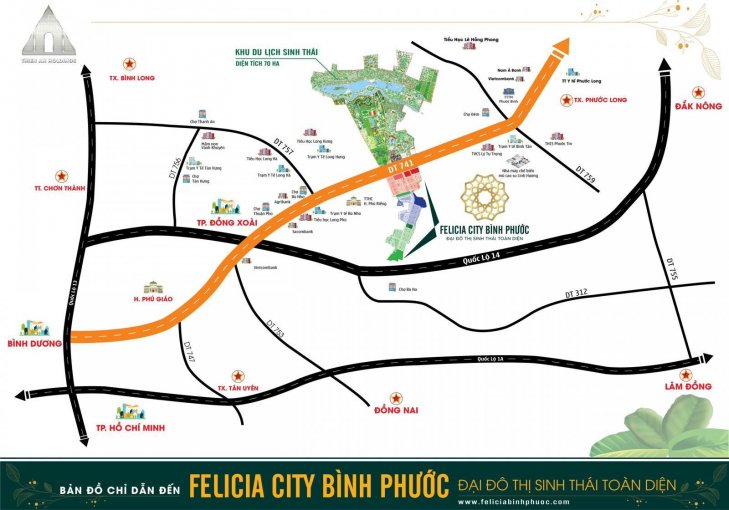 Đất mặt tiền ĐT741 dự án Felicia City Bình Phước giá 3,5tr/m2 dự án chủ đầu tư