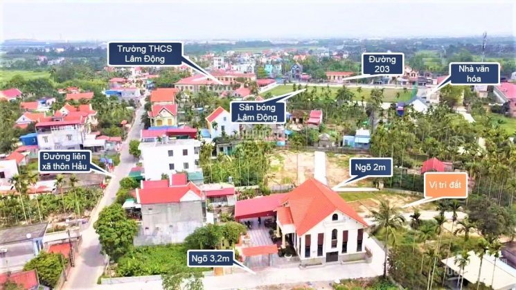 Bán đất Thôn Hầu Lâm Động, cách đường 203 khoảng 200m, gần trường học, chợ, sân vận động