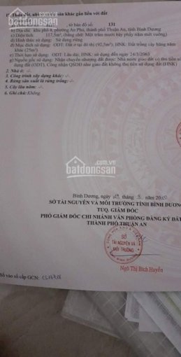Bán đất An Phú 29, TP Thuận An, Bình Dương, giá 2tỷ2 sổ sẵn. DT 117,5m2 TC 93m2, 0366236237 Cuong