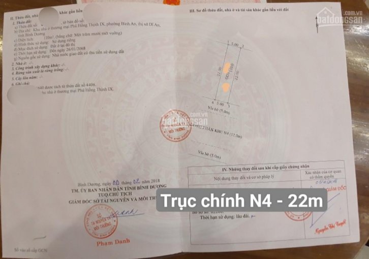 Phú Hồng Thịnh 9 trục chính 22m giá 33 Triệu/m2, 0931111278