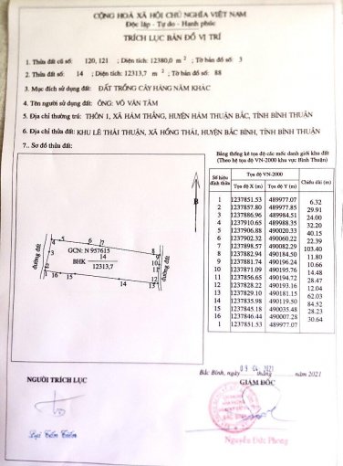 Muốn bán lô đất xã Hồng Thái - Bình Thuận - dt 12313,7m2- giá 1xx. 000đ/m2 - LH 0908255966