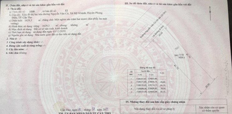 Bán đất mặt tiền Nguyễn Văn Cừ nối dài, DT: 40m x 81.49m = 3.258m2, giá: 20 triệu/m2