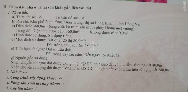 Đất mặt tiền Xuân Trung - Long Khánh