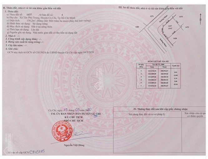 Bán đất lô góc Nguyễn Thị Lắng, 130m2, sổ hồng, 1,4 tỷ, Tân Phú Trung, Củ Chi