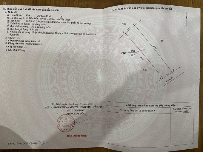 Bán đất Gò Dầu, có sổ riêng. Gần UBND, trường và chợ Bàu Đồn, khu dân cư đông đúc, bớt chút lộc ạ