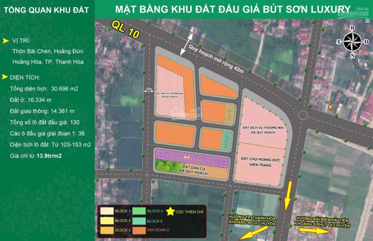 Bán đất thổ cư thị trấn Bút Sơn, huyện Hoằng Hóa trên trục quốc lộ 10 đã có sổ đỏ từng lô